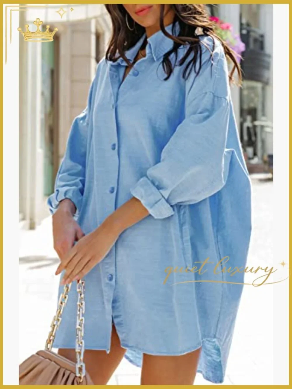 Oversized Button Down Blouse with Pockets Long Sleeve - Picture 4 of 7